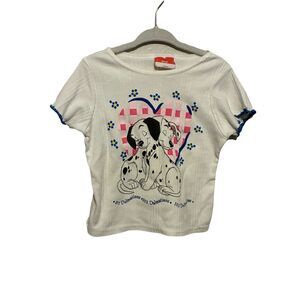 Vintage Disney 101 Dalmatians Puppy Heart Graphic Ribbed T-Shirt Girls RARE